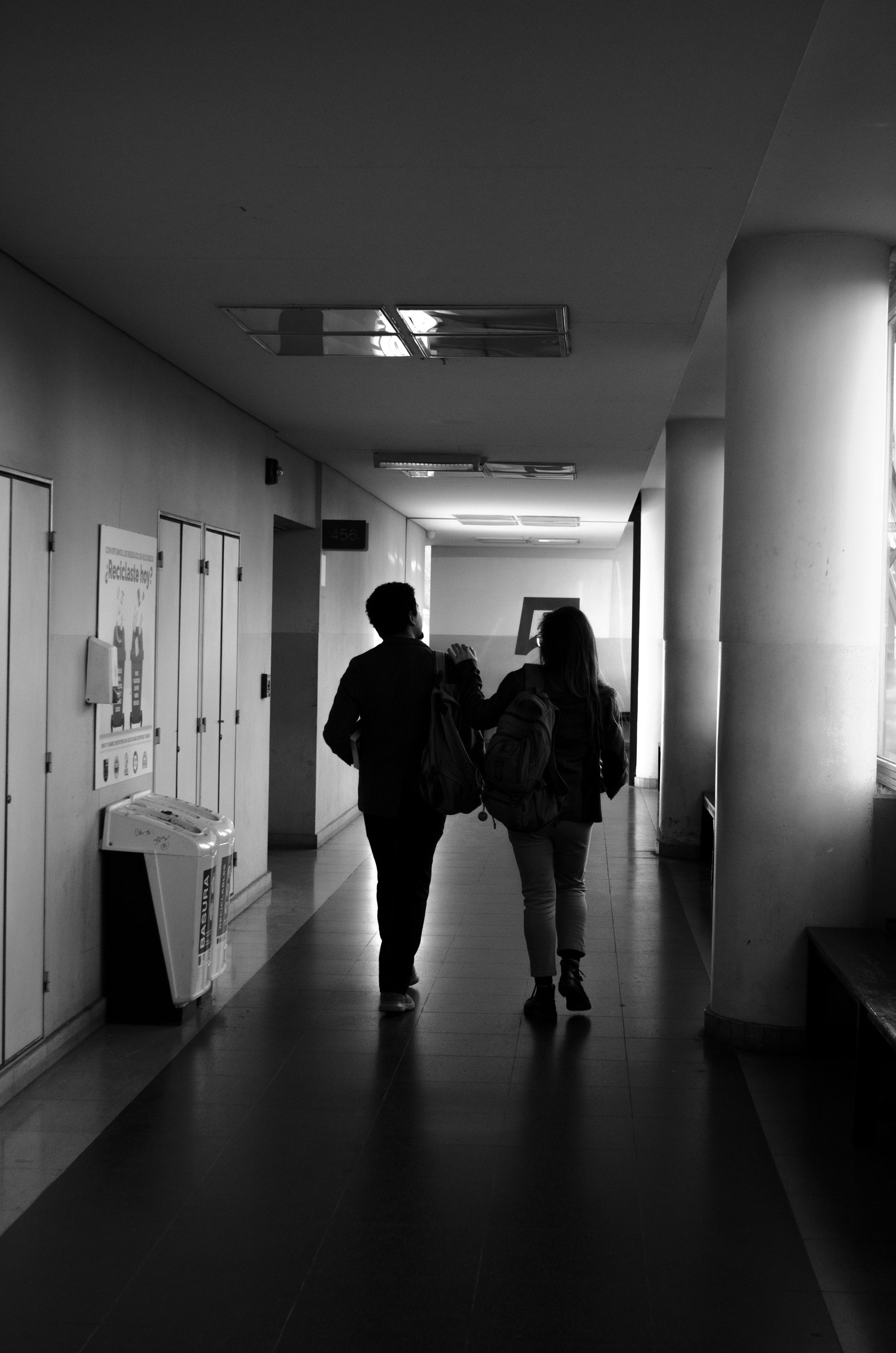 Campus corridor with information screens